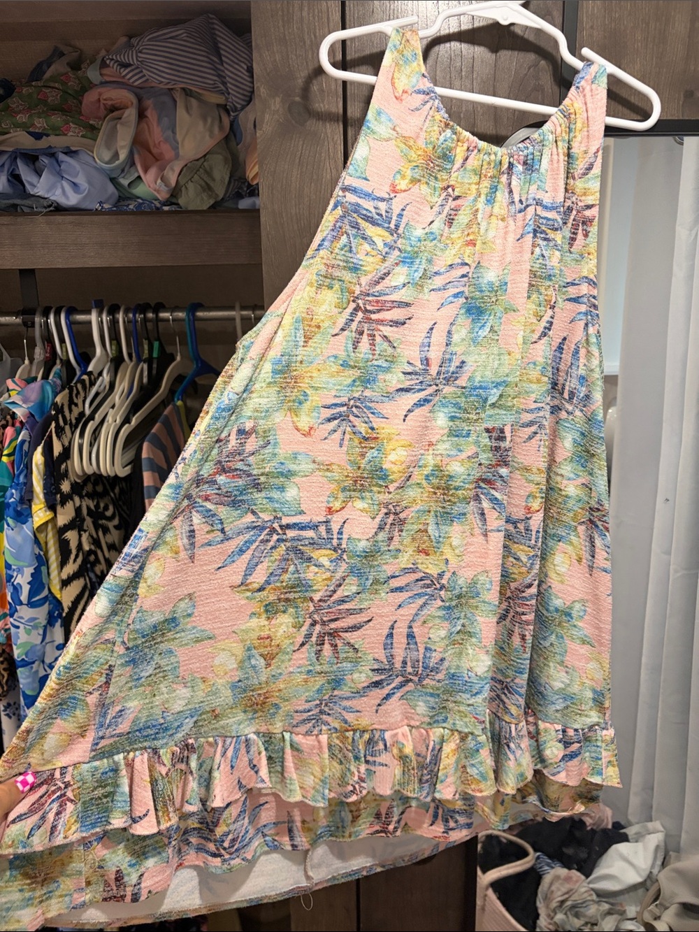 Women’s halter top. Flowy and ruffled in the front.